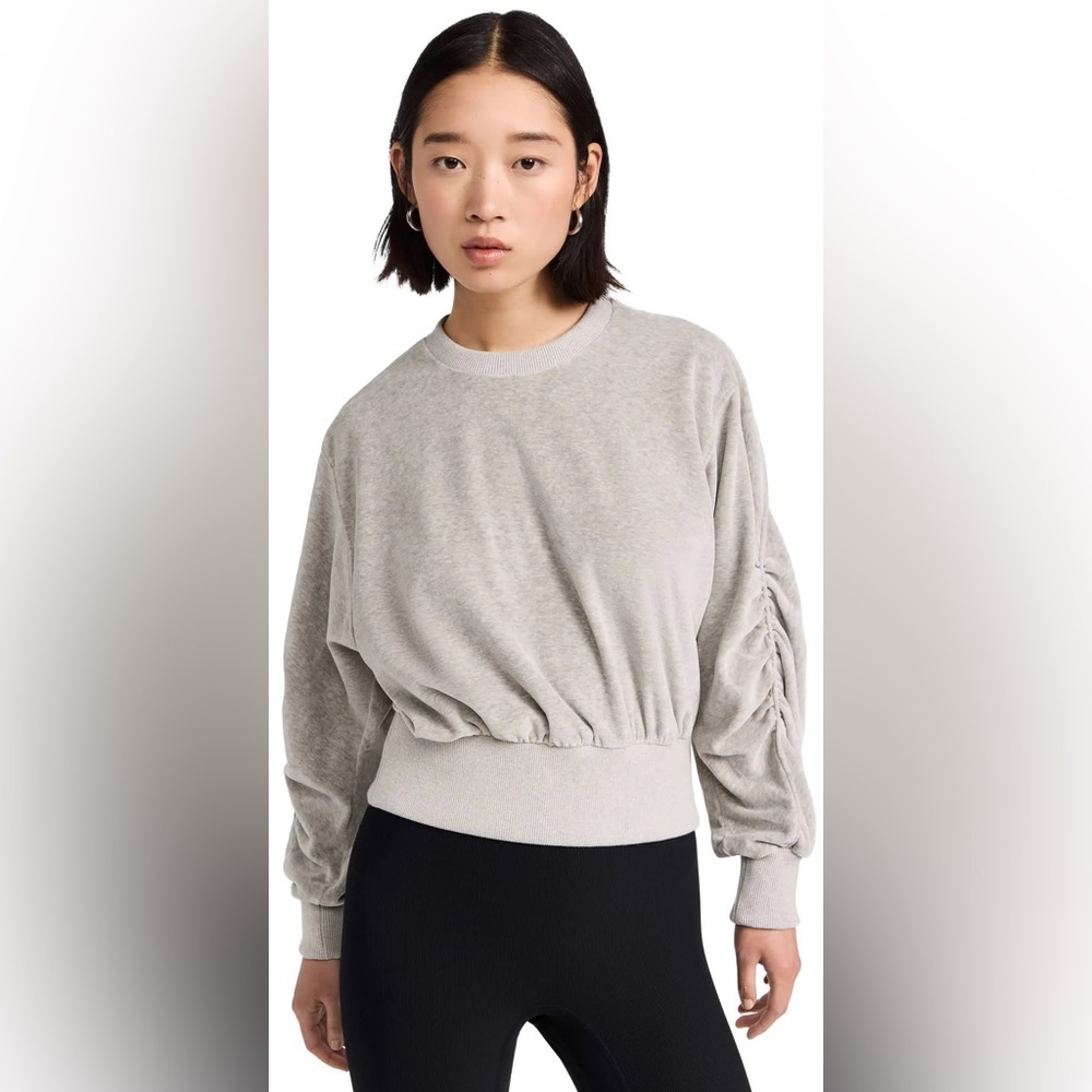 Sweaty Betty Retake‎ Velour Sweatshirt Ruched Long Sleeve Crewneck Gray Size 4
